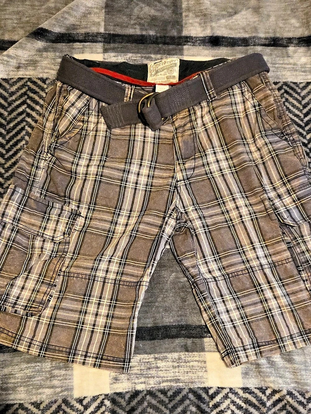 Guerilla Clothing Plaid Cargo Shorts Cotton Waist 36
